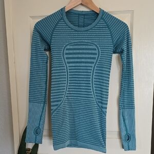 Lululemon Athletica Teal Striped Long Sleeve Top